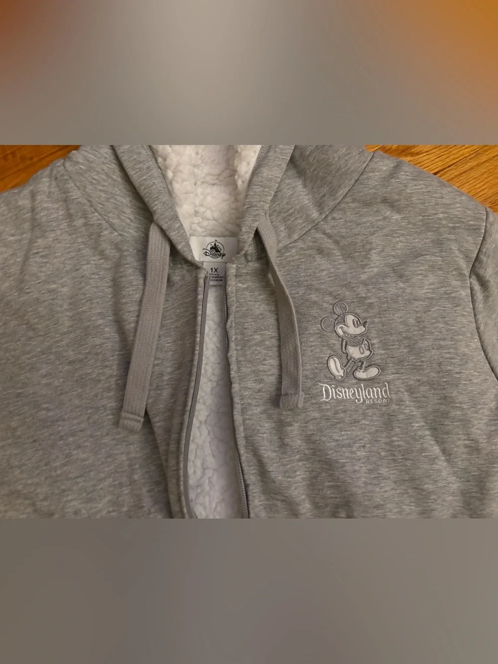 Disneyland Resort Mickey Gray Jacket Fleece Sherpa Lined Full Zip Hoodie 1X